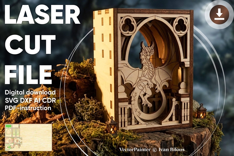 Dragon Fantasy Diorama - SVG Laser Cut Project, Digital File