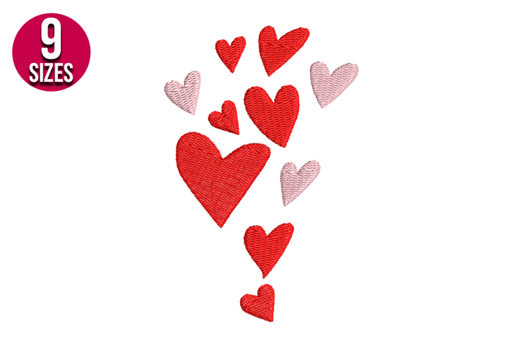 Mini Hearts Machine Embroidery Design - 9 Sizes