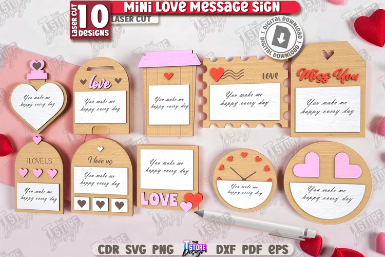 Mini Love Message Signs Laser Cut Bundle|Sticky Note Holders