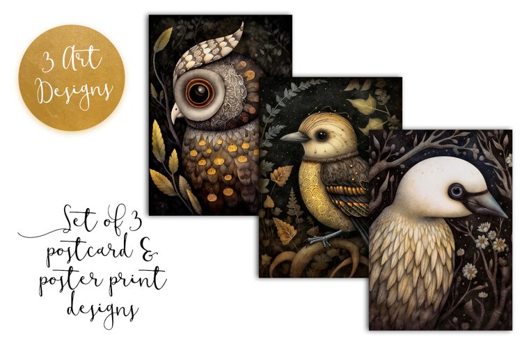 Dark Garden Birds Postcard & Art - 3 JPEG Files example image 1