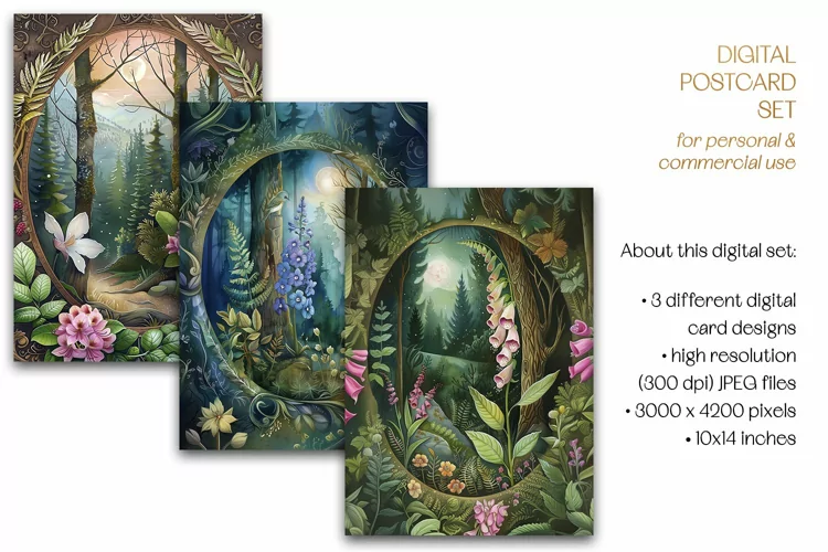Forest Flowers Postcard & Art - 3 JPEG Files