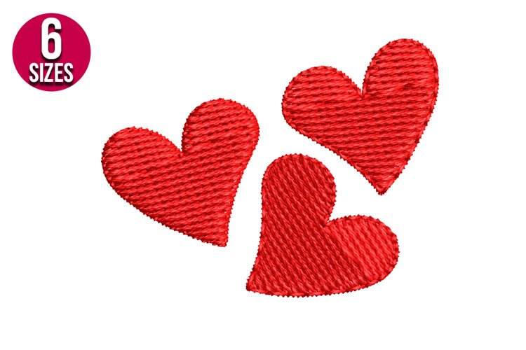 Mini Three Hearts Machine Embroidery Design - 6 Sizes example image 1