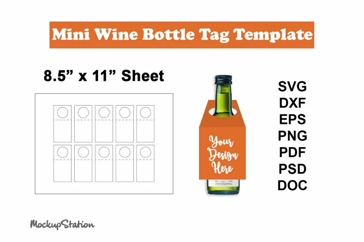 Mini Wine Bottle Tag Template SVG | Template for Sublimation