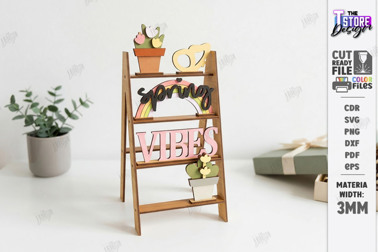 Mini Decorative Ladder Shelf Laser Cut | Easter Tiered Tray