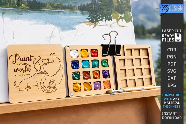 Mini Wooden Paint Palette Laser Cut | Pocket Watercolor Box