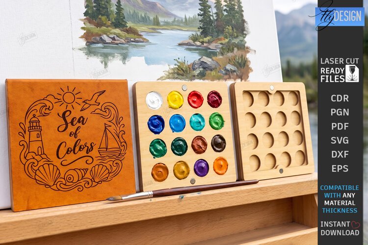 Mini Wooden Paint Palette Laser Cut | Pocket Watercolor Box example image 1