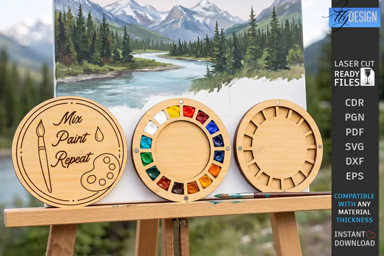 Mini Wooden Paint Palette Laser Cut | Pocket Watercolor Box
