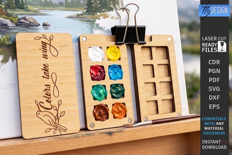Mini Wooden Paint Palette Laser Cut | Pocket Watercolor Box example image 1