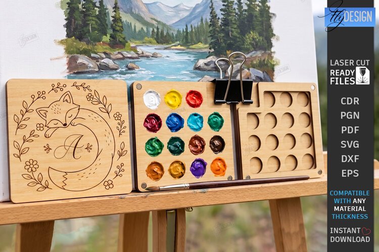 Mini Wooden Paint Palette Laser Cut | Pocket Watercolor Box example image 1