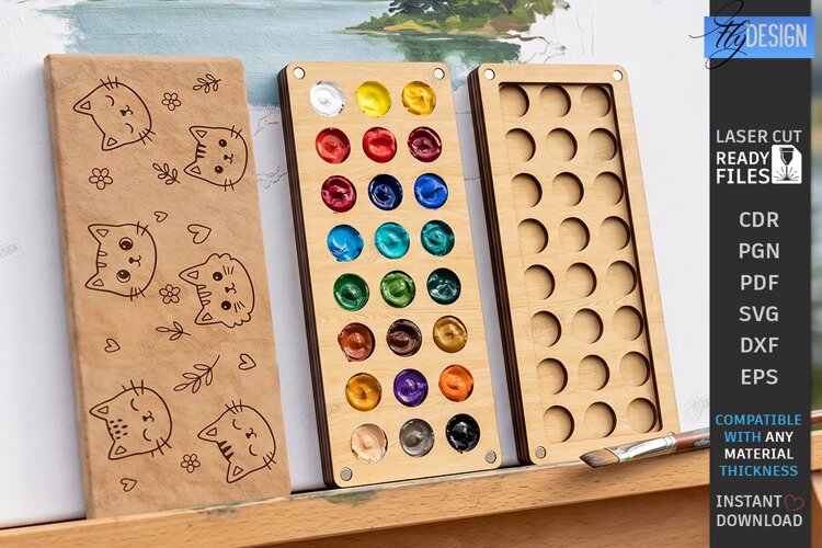 Mini Wooden Paint Palette Laser Cut | Pocket Watercolor Box example image 1