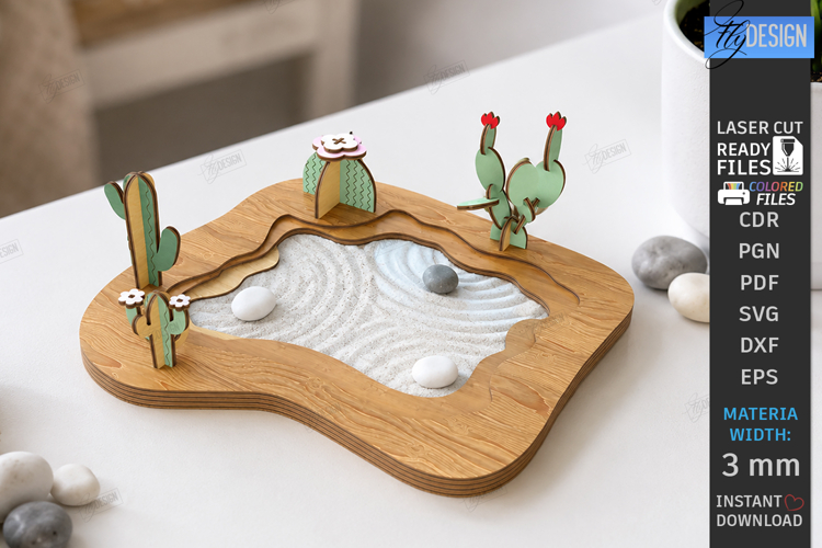 Mini Zen Garden Sand Tray Laser Cut | 3D Desktop Decor | CNC
