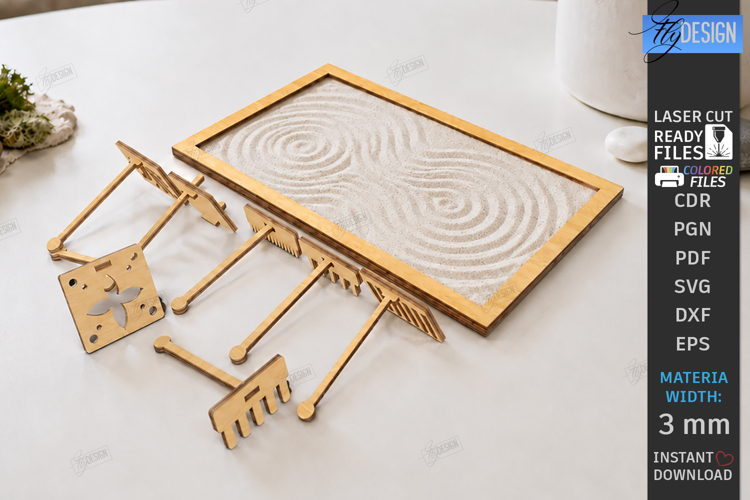 Mini Zen Garden Sand Tray Laser Cut | 3D Desktop Decor | CNC