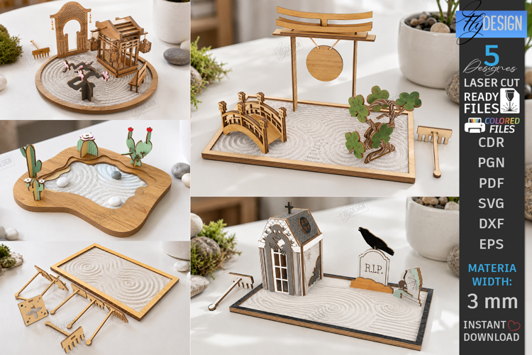 Mini Zen Garden Sand Tray Laser Cut Bundle | Desktop Decor