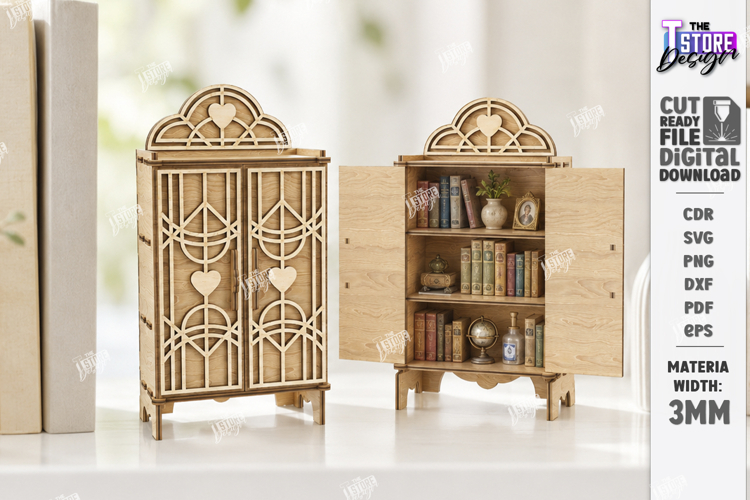 Miniature Cabinet Book Nook Laser Cut | Dollhouse | Closet