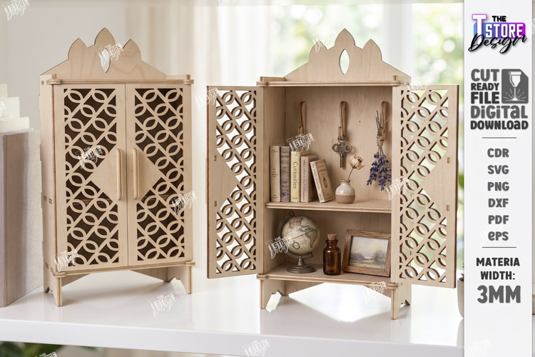 Miniature Cabinet Book Nook Laser Cut | Dollhouse | Closet