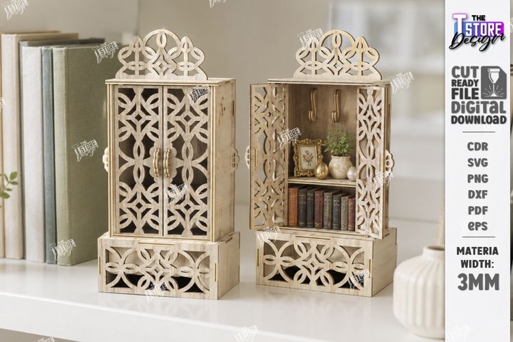 Miniature Cabinet Book Nook Laser Cut | Dollhouse | Closet