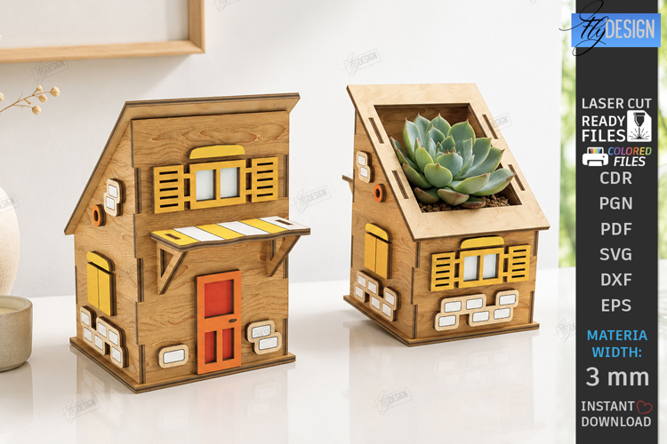 Miniature House Planter Laser Cut | Succulent Pot | Garden