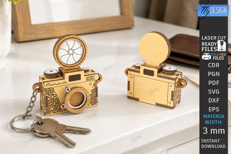 Retro Miniature Keychain Laser Cut | 3D Vintage Photo Camera