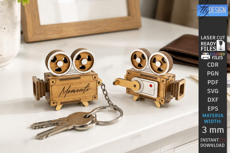 Retro Miniature Keychain Laser Cut | 3D Vintage Film Camera