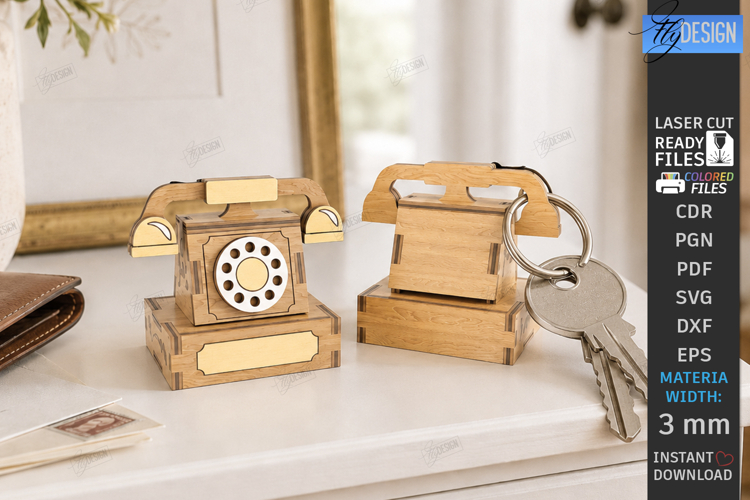 Retro Miniature Keychain Laser Cut | 3D Vintage Phone | CNC