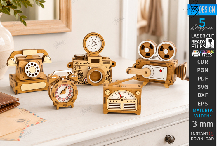 Retro Miniature Keychains Laser Cut Bundle | Vintage Designs