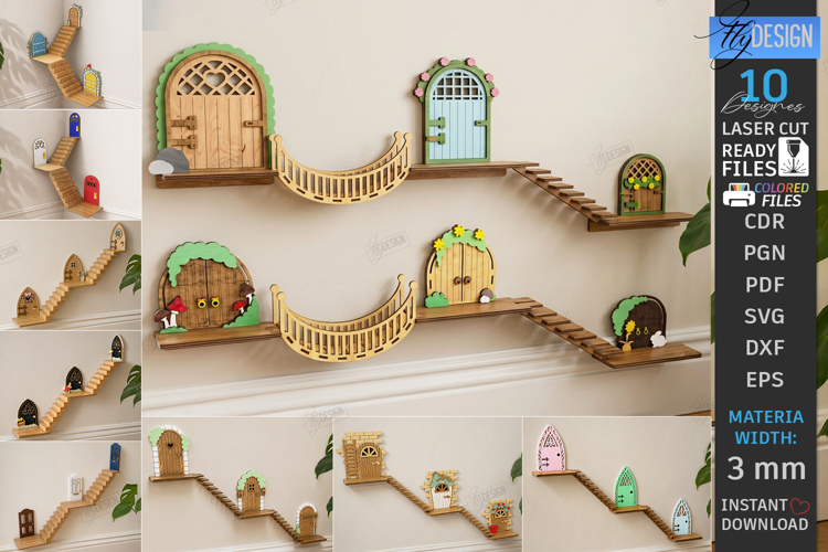 Miniature Wall Fairy Door Laser Cut Bundle | 3D Magic Door