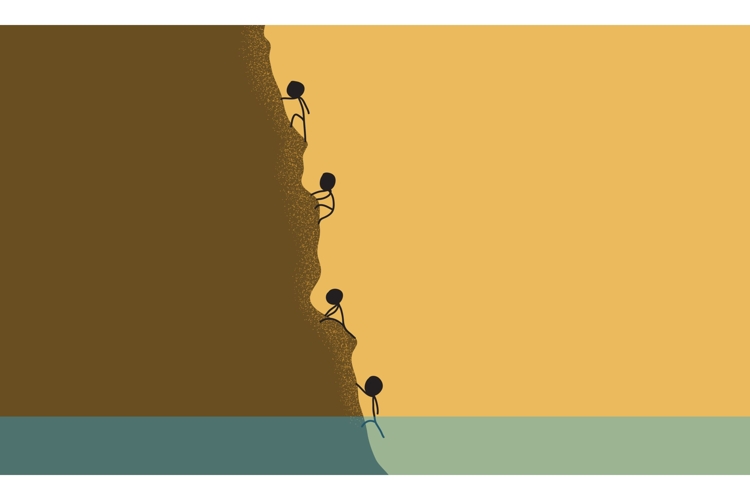 A Group of People Climbing a Cliff Together