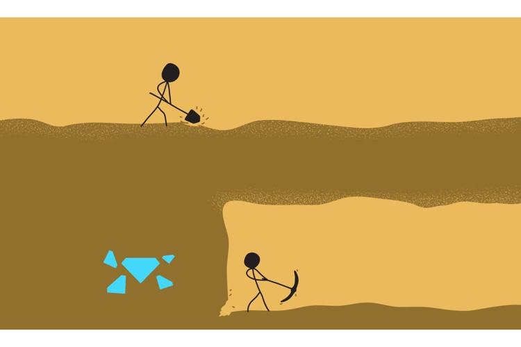 Two People Digging the Ground from Different Directions