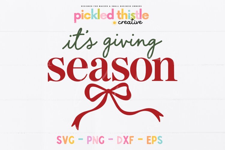 A minimalist holiday SVG design combining muted forest-green cursive, rich cranberry-red lettering, and a simple decorative Christmas ribbon.