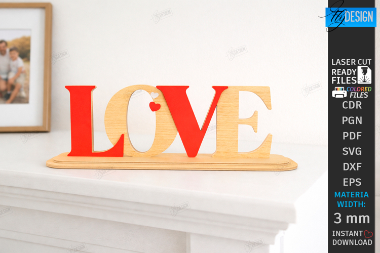 Minimalist Love Stand Laser Cut | Romantic Desktop Sign SVG