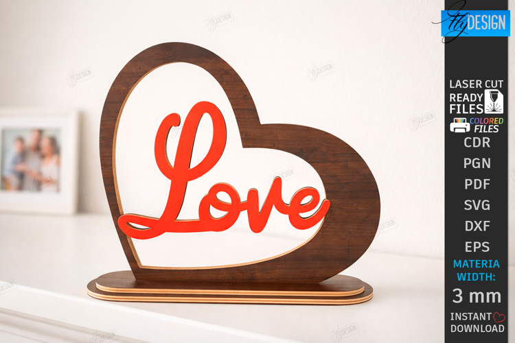 Minimalist Love Stand Laser Cut | Romantic Desktop Sign SVG