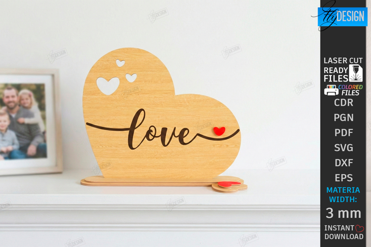 Minimalist Love Stand Laser Cut | Romantic Desktop Sign SVG