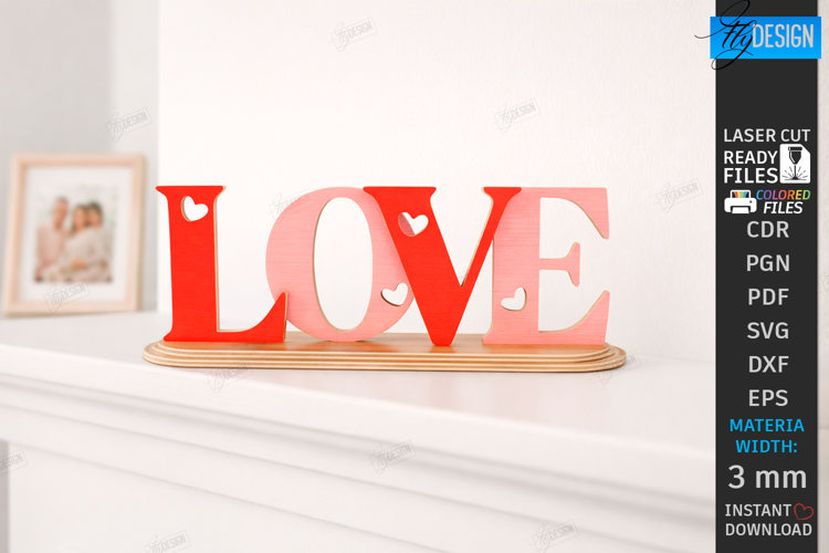 Minimalist Love Stand Laser Cut | Romantic Desktop Sign SVG