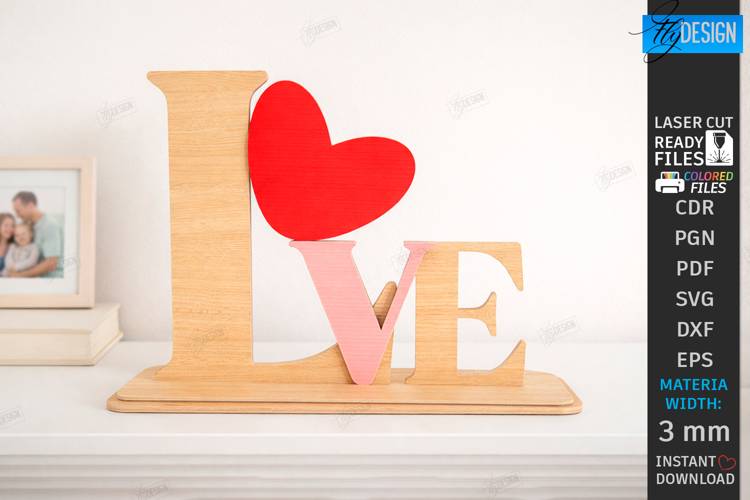 Minimalist Love Stand Laser Cut | Romantic Desktop Sign SVG