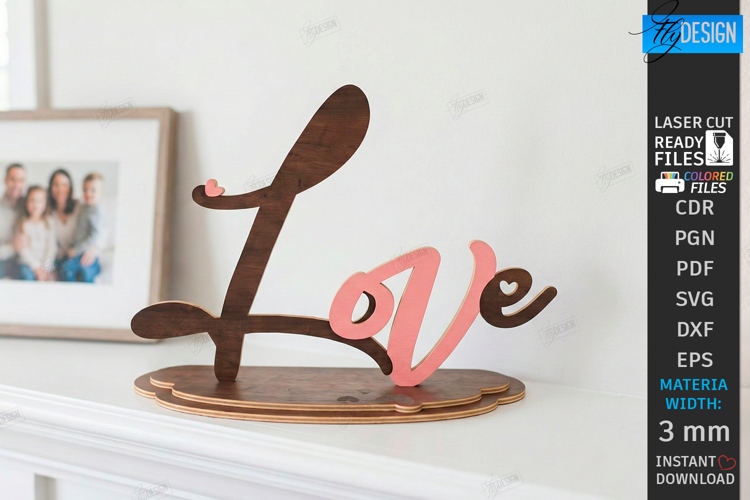 Minimalist Love Stand Laser Cut | Romantic Desktop Sign SVG