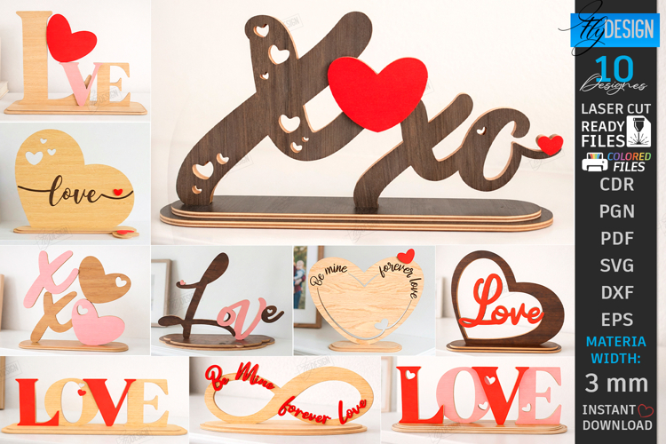 Minimalist Love Stands Laser Cut Bundle | Romantic Signs SVG