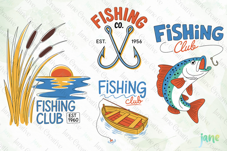 Minimalist vintage-style Fishing SVG PNG