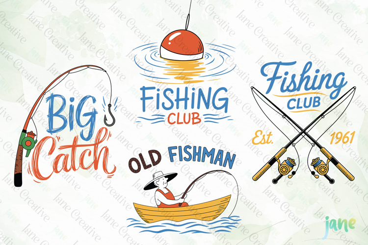 Minimalist vintage-style Fishing SVG PNG