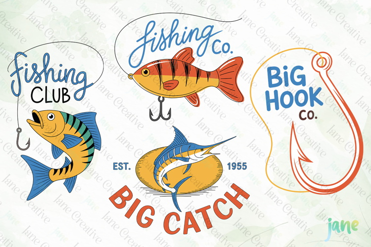 Minimalist vintage-style Fishing SVG PNG