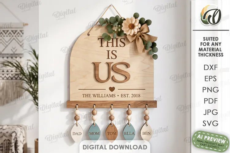 Family Welcome Door Sign Laser Cut. Wall Hanger SVG