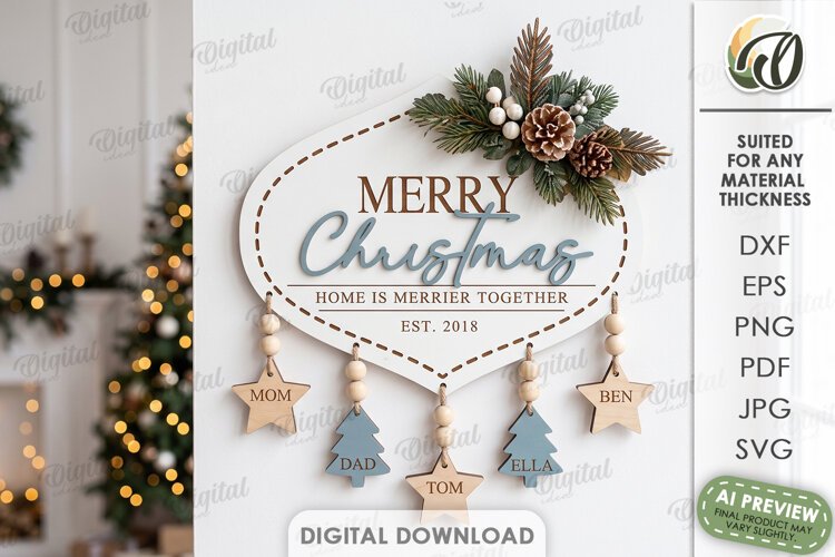 Minimalist Christmas Door Sign Lasercut. Merry Christmas SVG example image 1