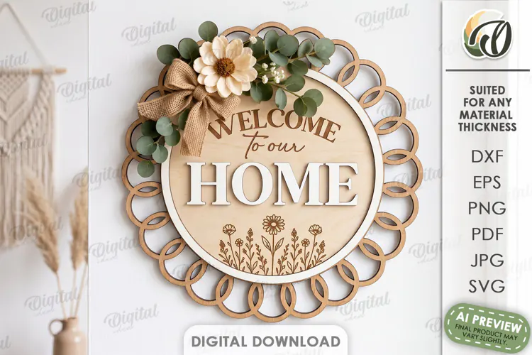 Minimalist Door Sign Laser Cut. Welcome To Our Home SVG