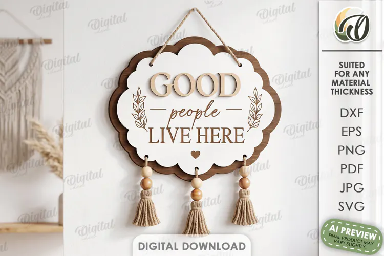 Family Welcome Door Sign Laser Cut. Wall Hanger SVG