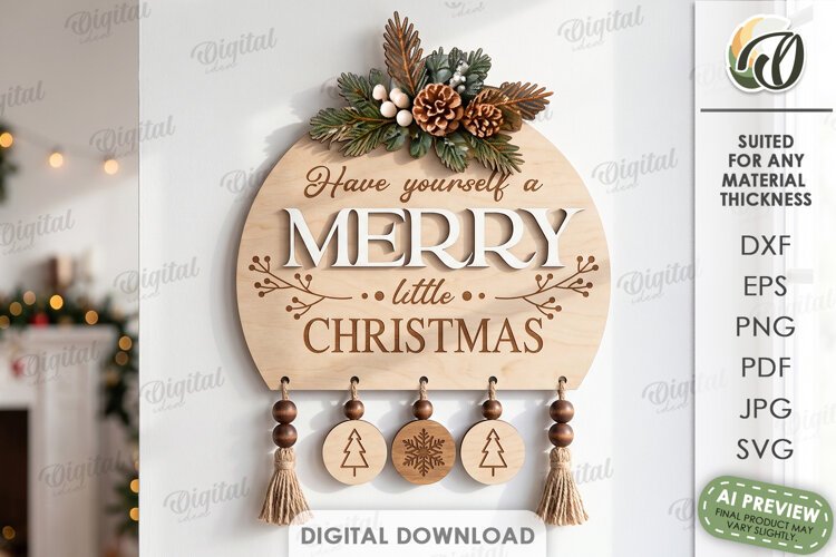 Christmas Door Sign Laser Cut. Christmas Sign SVG example image 1
