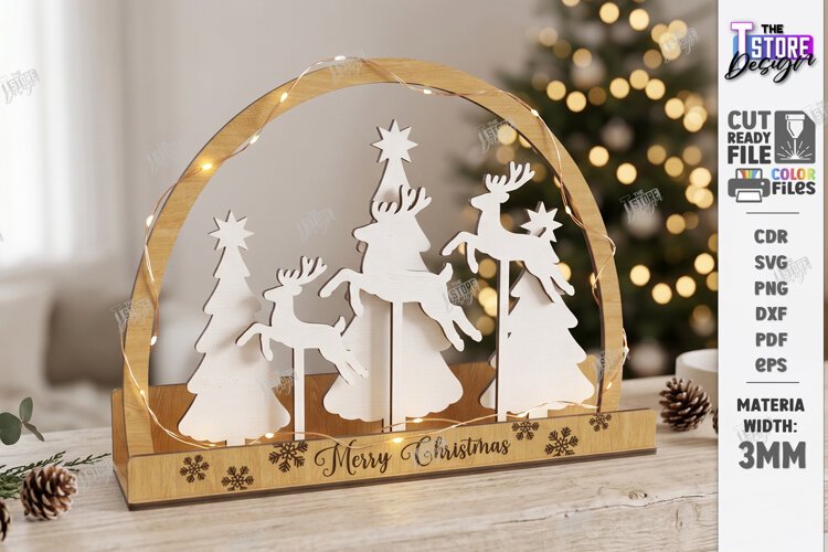 3D Minimalist Wooden and White Christmas Décor Laser Cut example image 1