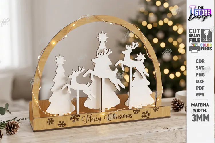 3D Minimalist Wooden and White Christmas Décor Laser Cut