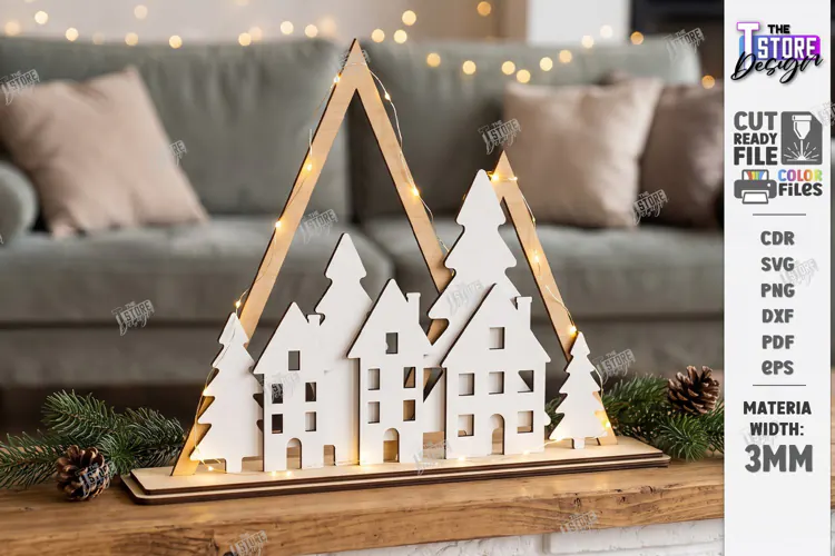 3D Minimalist Wooden and White Christmas Décor Laser Cut