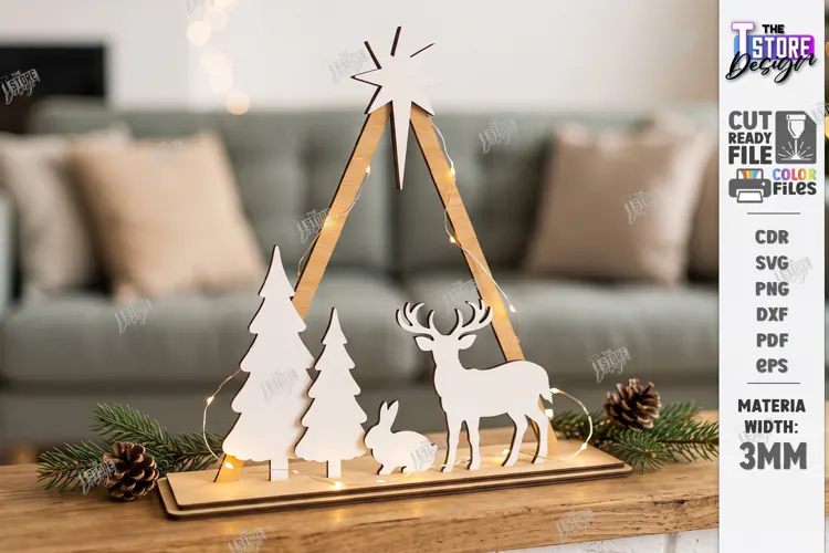 3D Minimalist Wooden and White Christmas Décor Laser Cut