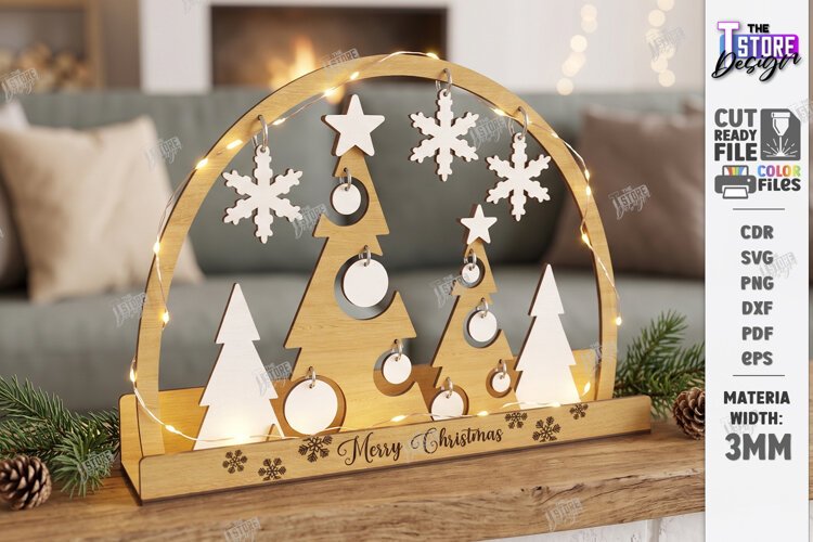 3D Minimalist Wooden and White Christmas Décor Laser Cut example image 1
