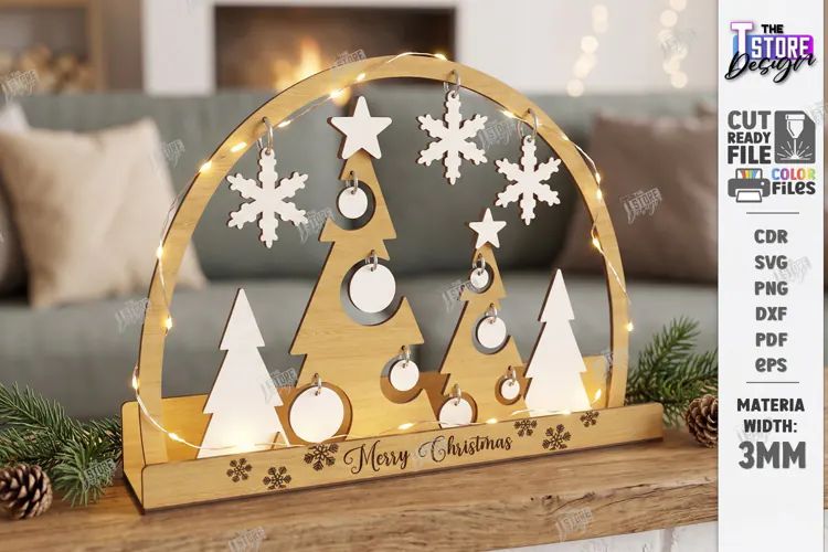 3D Minimalist Wooden and White Christmas Décor Laser Cut